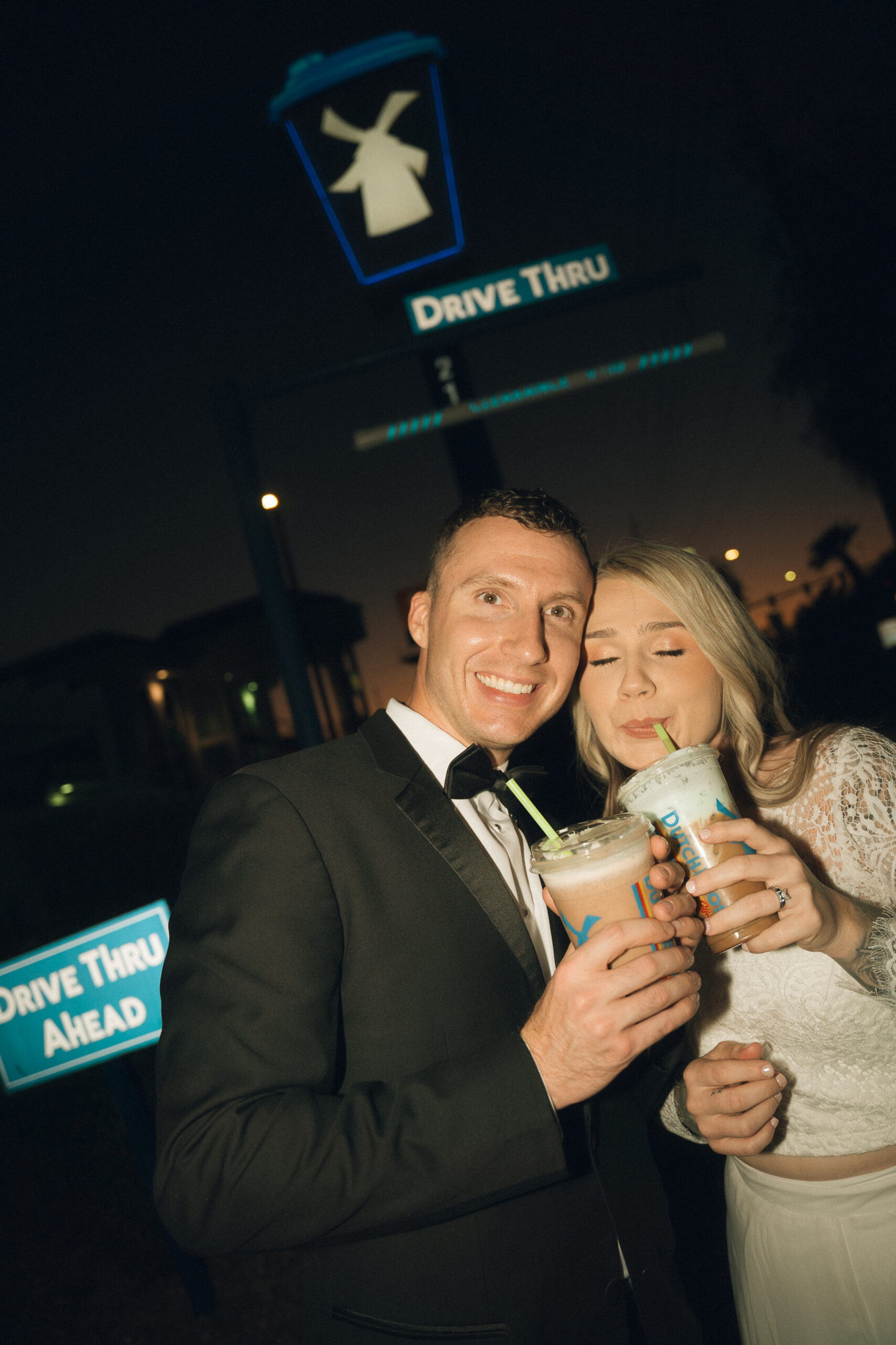 Hillary & Ryan 10.18.25 1 Vegas Elopement couple drinking Dutch Bros