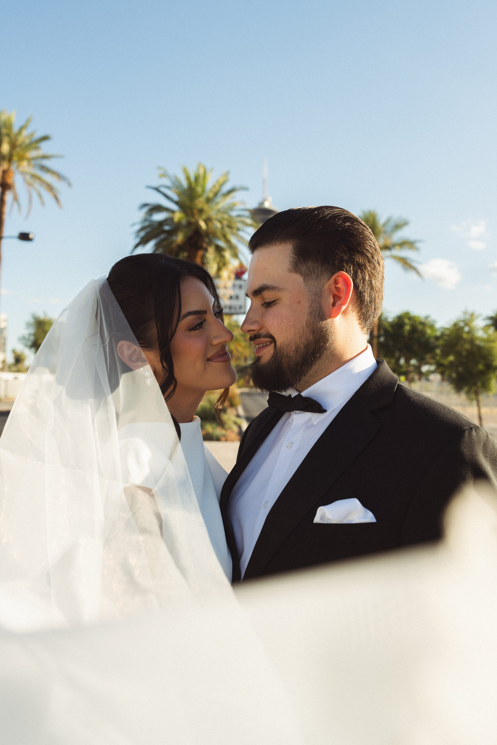 Las Vegas elopement photographer capturing couple portraits on the Las Vegas Strip