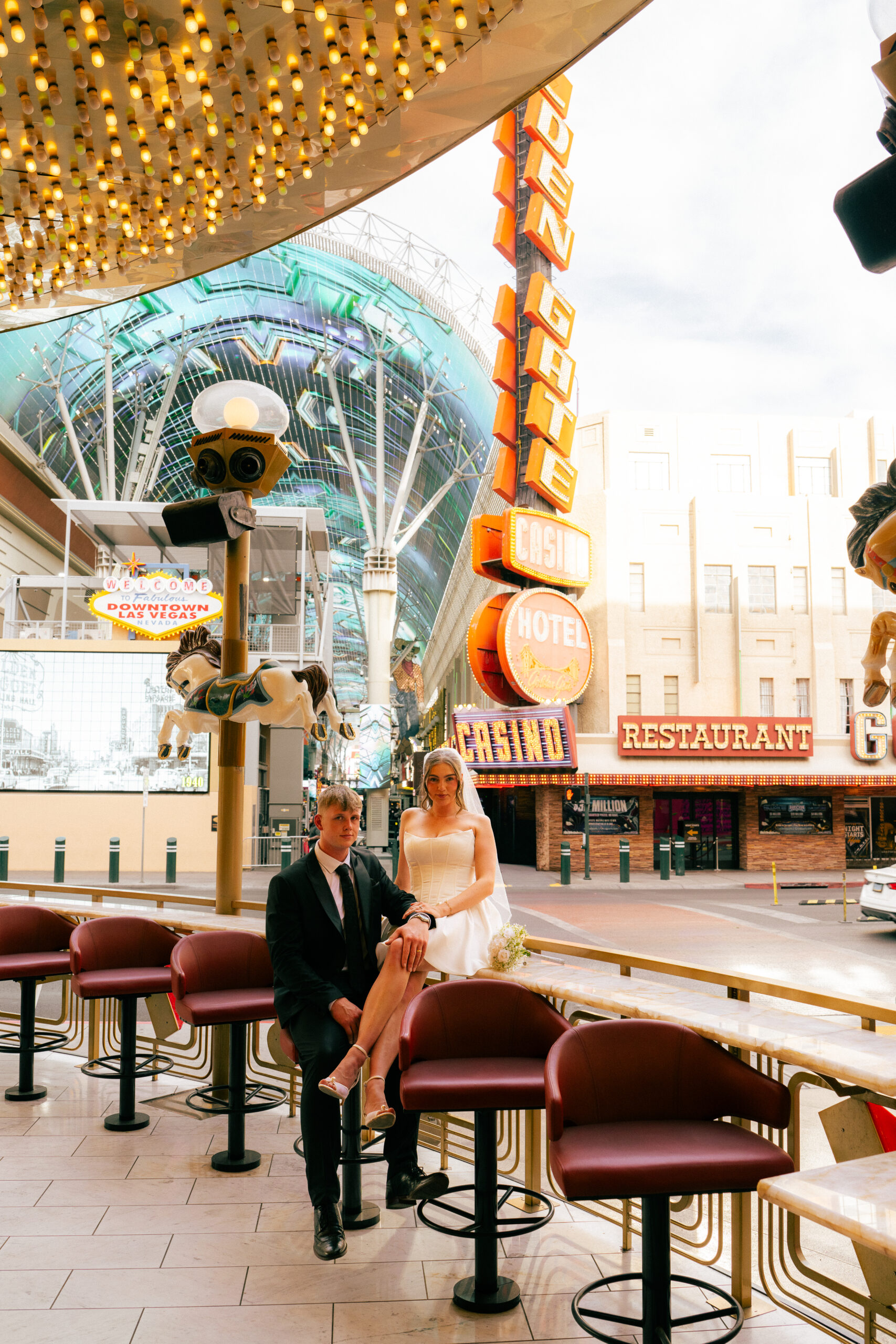 Las Vegas elopement photos at Fremont Street by Raddie Maddie Photo